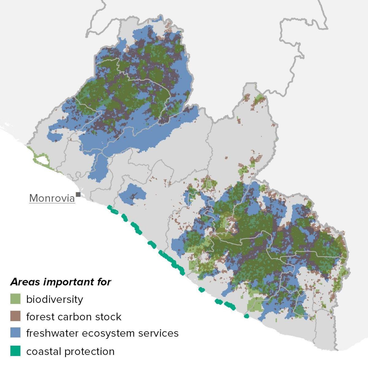 χάρτης της Λιβερίας φυσικών πόρων