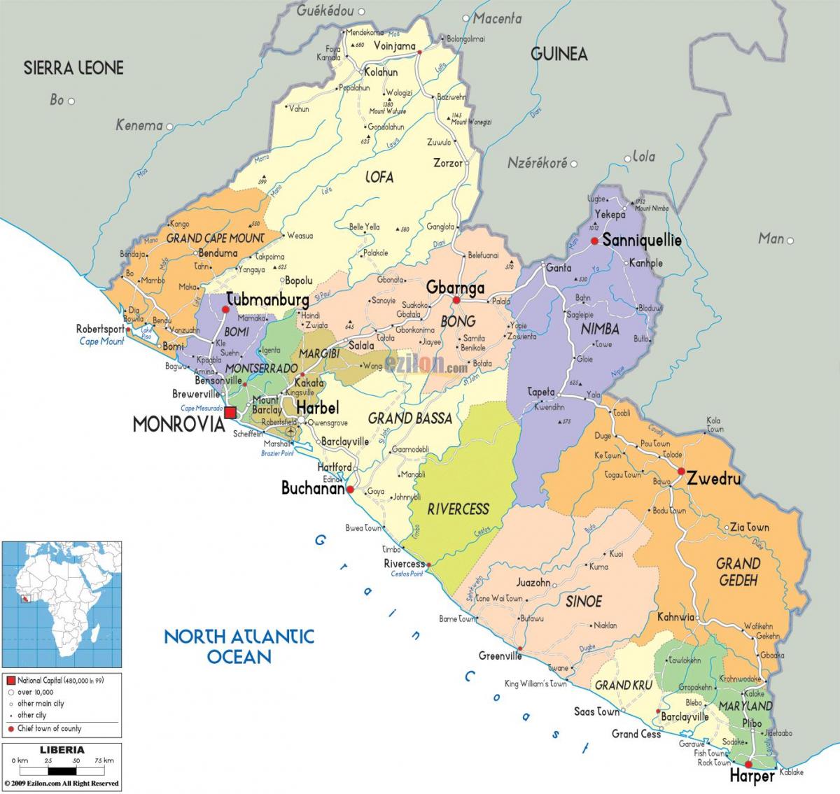 χάρτης της Λιβερίας χώρα