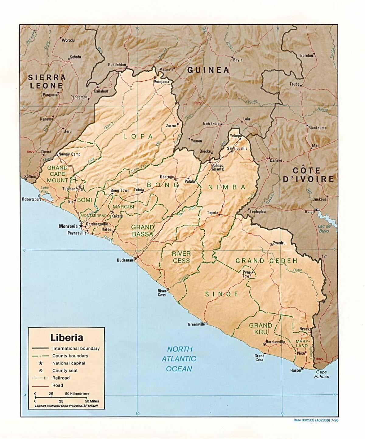 σχεδιάστε το ανάγλυφο χάρτη της Λιβερίας