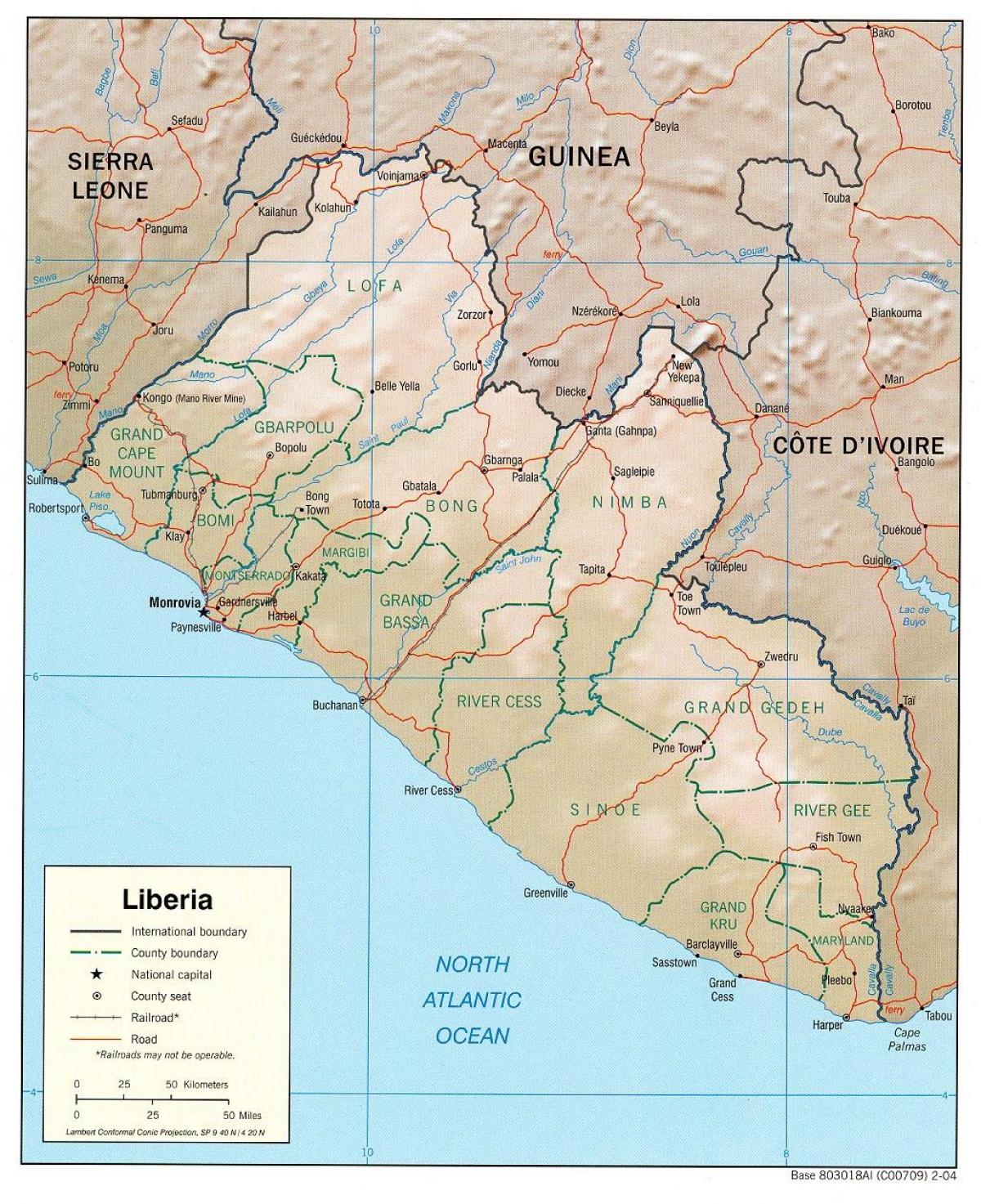 χάρτης του γεωγραφικού χάρτη της Λιβερίας