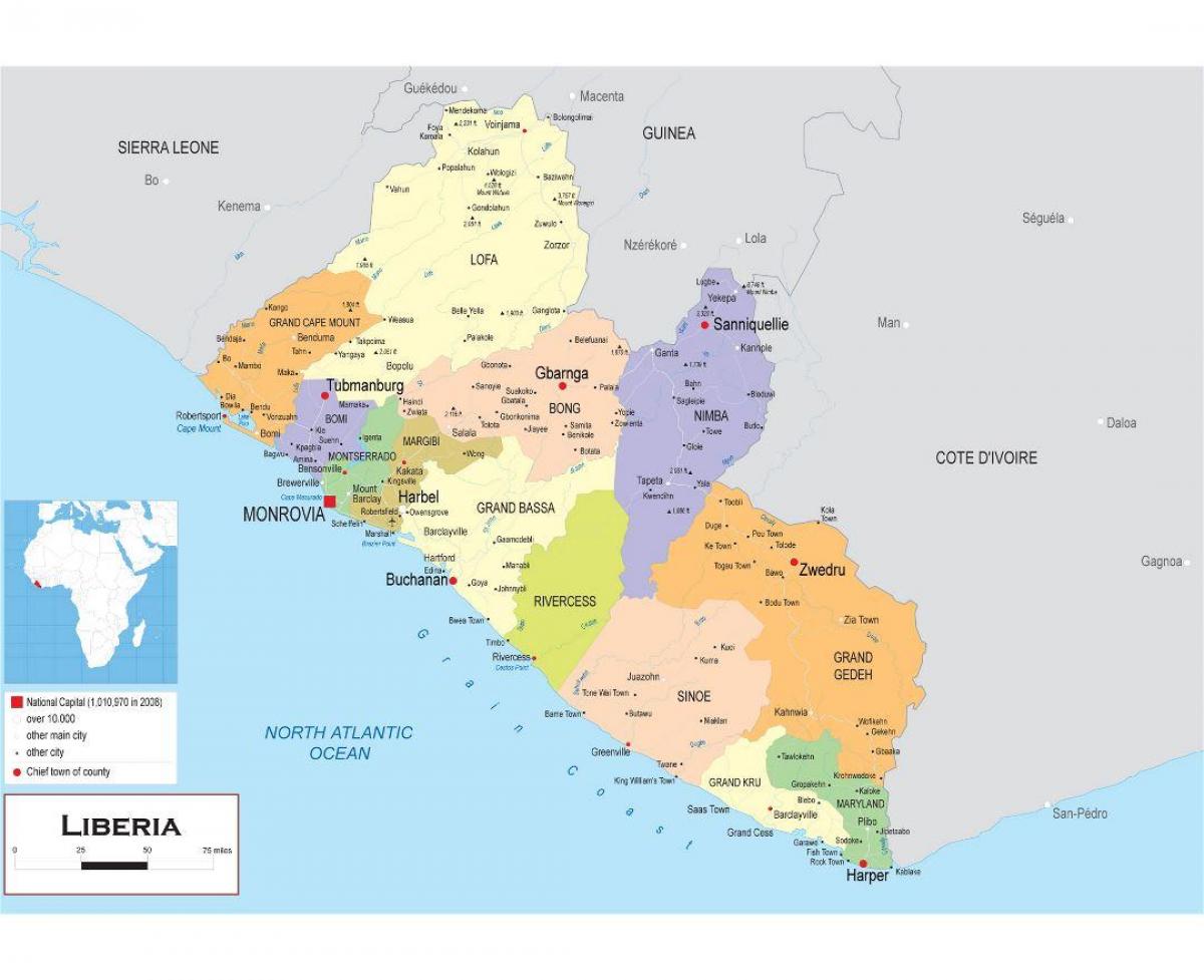 χάρτης της ανάληψης ο πολιτικός χάρτης της Λιβερίας