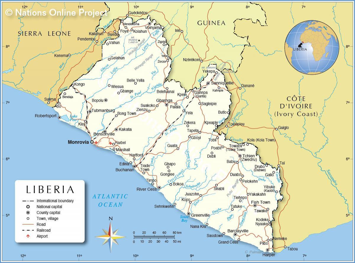 χάρτης της Λιβερίας δυτική αφρική