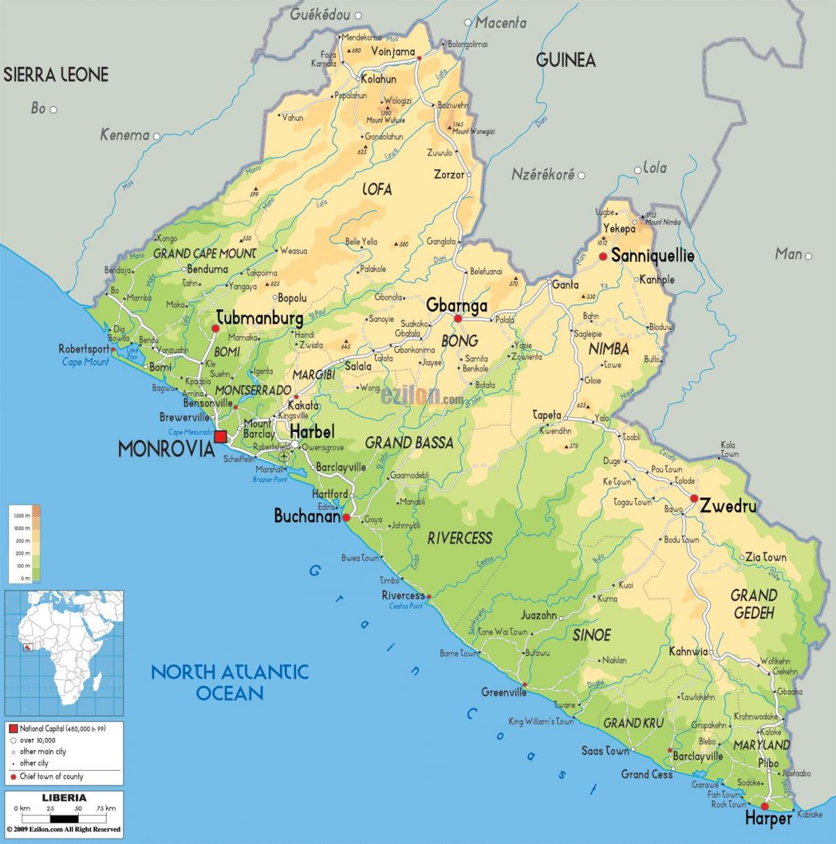 σχεδιάστε το χάρτη της Λιβερίας
